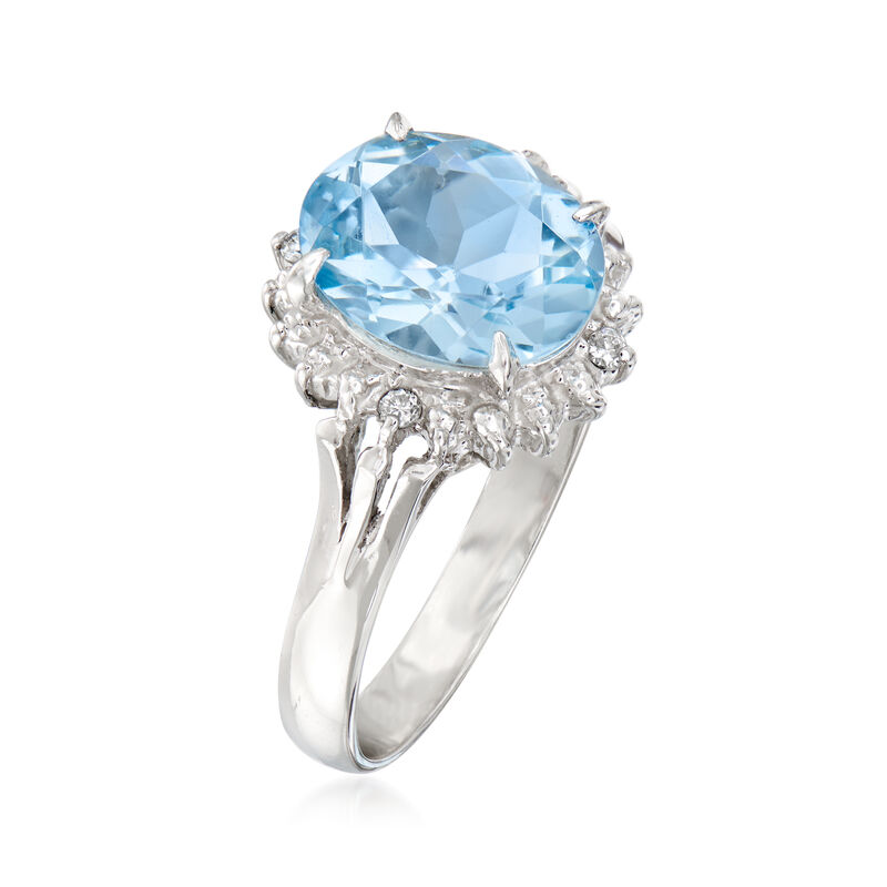 C. 1990 Vintage 1.66 Carat Aquamarine Ring with Diamond Accents in Platinum image number 2