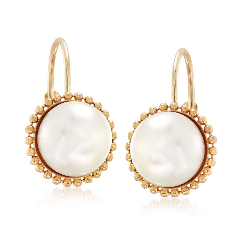 8mm Cultured Pearl Beaded Frame Drop Earrings in 14kt Yellow Gold image number 3