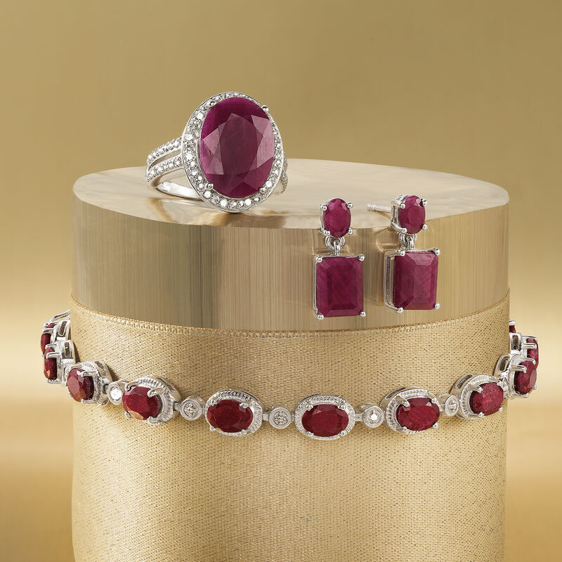 6.55 ct. t.w. Opaque Ruby Drop Earrings in Sterling Silver image number 2