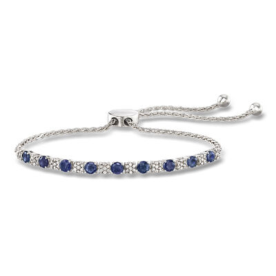 1.30 ct. t.w. Sapphire and .20 ct. t.w. Diamond Bolo Bracelet in Sterling Silver