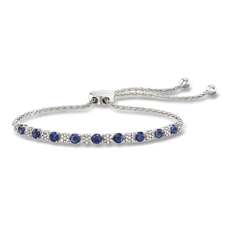 1.30 ct. t.w. Sapphire and .20 ct. t.w. Diamond Bolo Bracelet in Sterling Silver image number 0