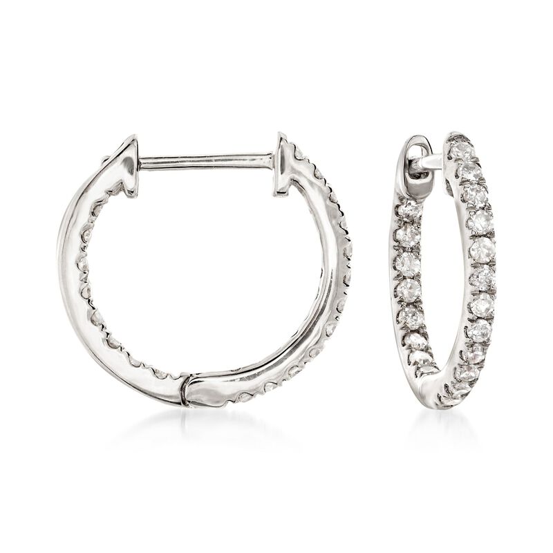.20 ct. t.w. Diamond Tiny Inside-Outside Huggie Hoop Earrings in 14kt White Gold. 3/8&quot; image number 0