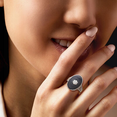 C. 1950 Vintage Onyx and .20 Carat Diamond Ring in 10kt White Gold