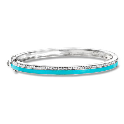 .60 ct. t.w. Diamond and Turquoise Enamel Bangle Bracelet in Sterling Silver