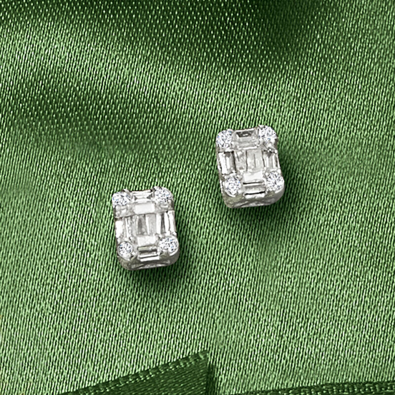 .25 ct. t.w. Baguette and Round Diamond Cluster Earrings in 14kt White Gold image number 2