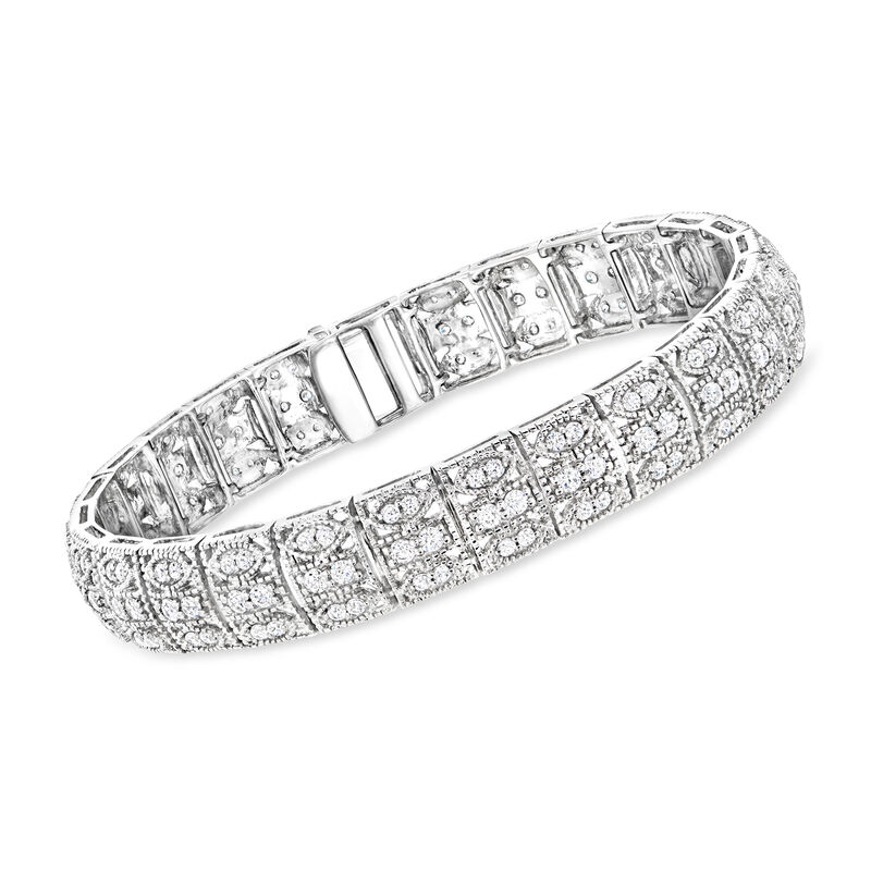 3.10 ct. t.w. CZ Vintage-Style Bracelet in Sterling Silver. 7&quot; image number 0