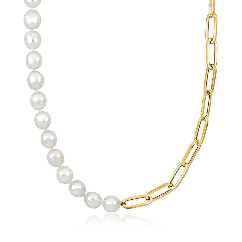 8-9mm Cultured South Sea Pearl and 14kt Yellow Gold Paper Clip Link Necklace image number 0