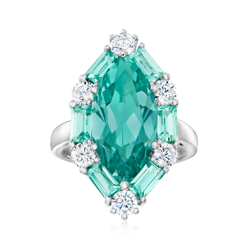 6.80 ct. t.w. Simulated Green Tourmaline and .90 ct. t.w. CZ Ring in Sterling Silver image number 0