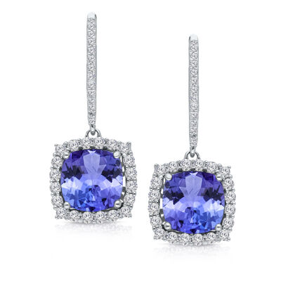 3.00 ct. t.w. Tanzanite and .49 ct. t.w. Diamond Drop Earrings in 14kt White Gold