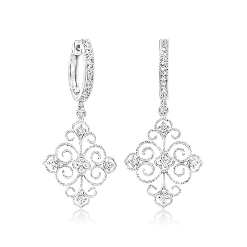 .50 ct. t.w. Diamond Filigree Hoop Drop Earrings in Sterling Silver  image number 0
