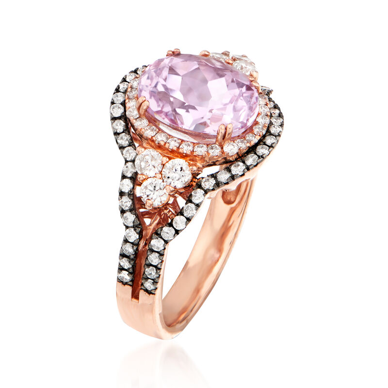 3.60 Carat Kunzite and .85 ct. t.w. Diamond Ring in 14kt Rose Gold image number 2