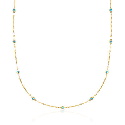 .90 ct. t.w. Bezel-Set Swiss Blue Topaz Station Necklace in 18kt Gold Over Sterling