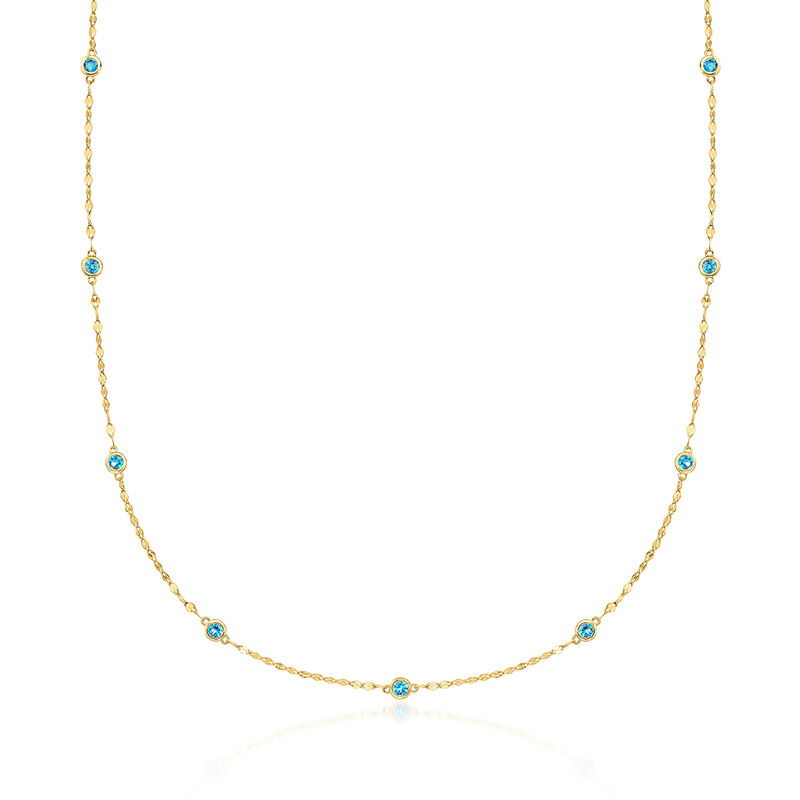 .90 ct. t.w. Bezel-Set Swiss Blue Topaz Station Necklace in 18kt Gold Over Sterling. 18" image number 1