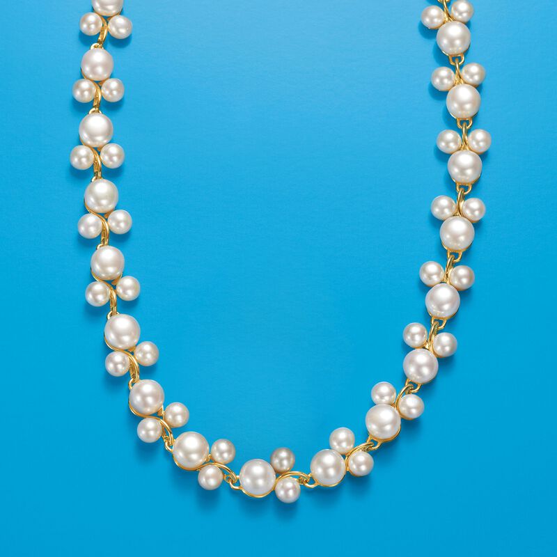 5-7.5mm Cultured Pearl Trio Vine Necklace in 18kt Gold Over Sterling image number 2