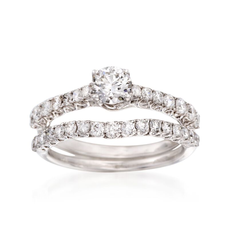 1.16 ct. t.w. Diamond Bridal Set: Engagement and Wedding Rings in 14kt White Gold image number 0