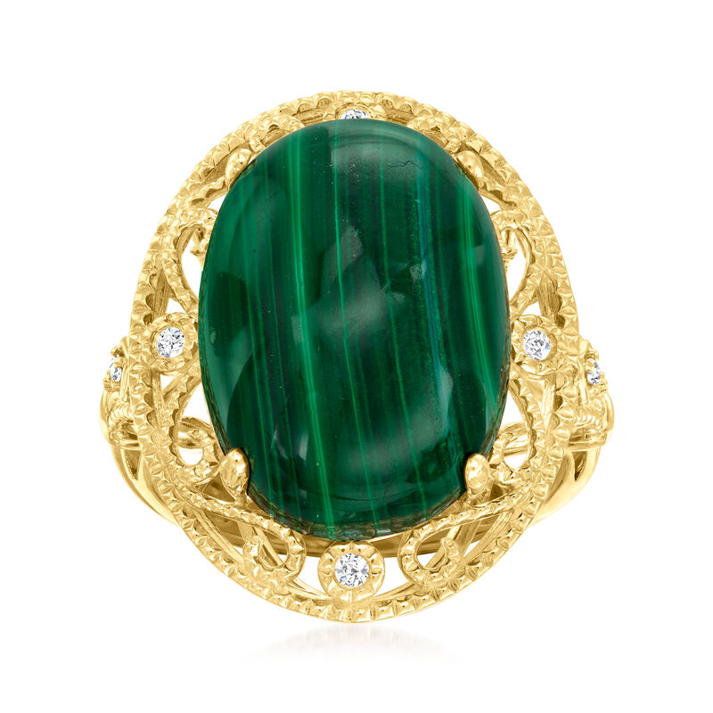 Malachite Ring with Diamond Accents in 14kt Yellow Gold image number 0