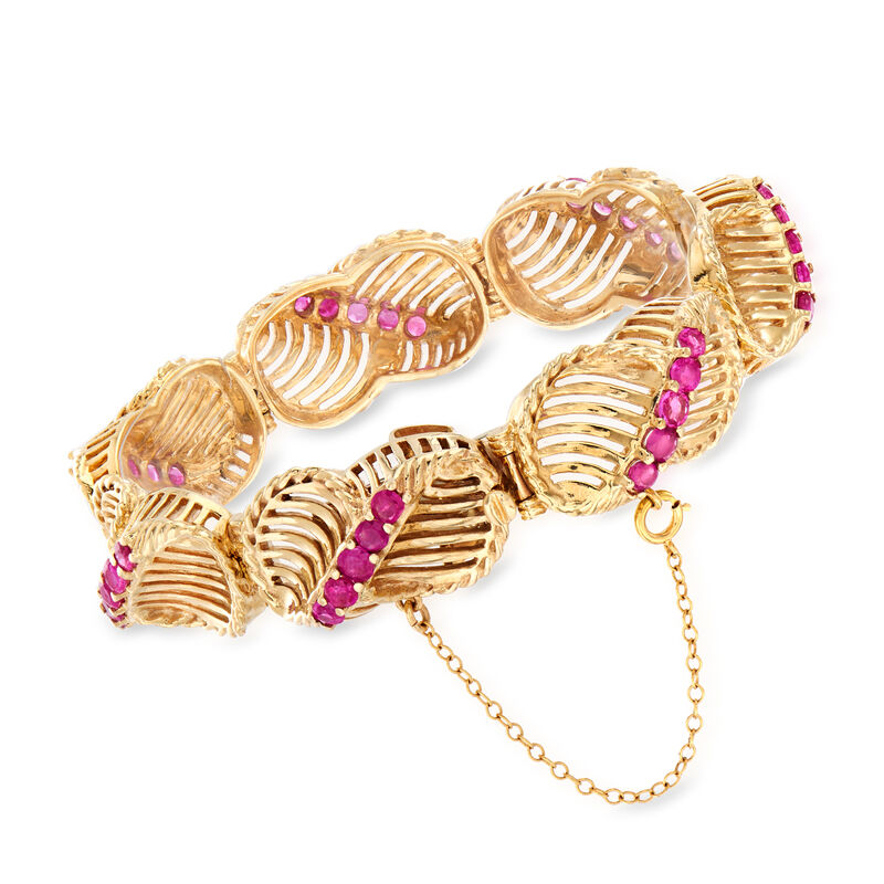 C. 1970 Vintage 5.60 ct. t.w. Ruby Link Bracelet in 14kt Yellow Gold. 7&quot; image number 2