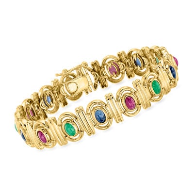 C. 1980 Vintage 9.50 ct. t.w. Multi-Gemstone Bracelet in 14kt Yellow Gold
