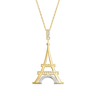 14kt Yellow Gold Eiffel Tower Pendant Necklace with Diamonds