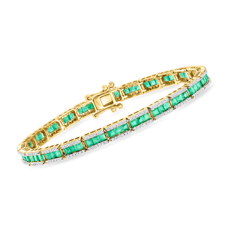 5.00 ct. t.w. Emerald and 1.18 ct. t.w. Diamond Bracelet in 14kt Yellow Gold image number 0