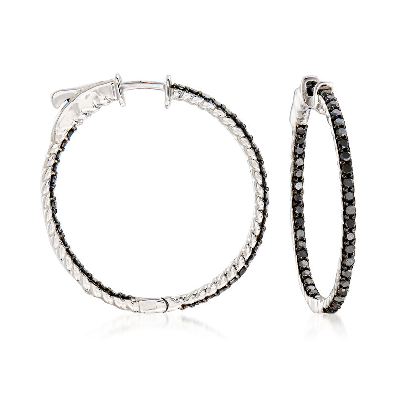 1.00 ct. t.w. Black Diamond Inside-Outside Hoop Earrings in Sterling Silver. 1 1/8&quot; image number 0