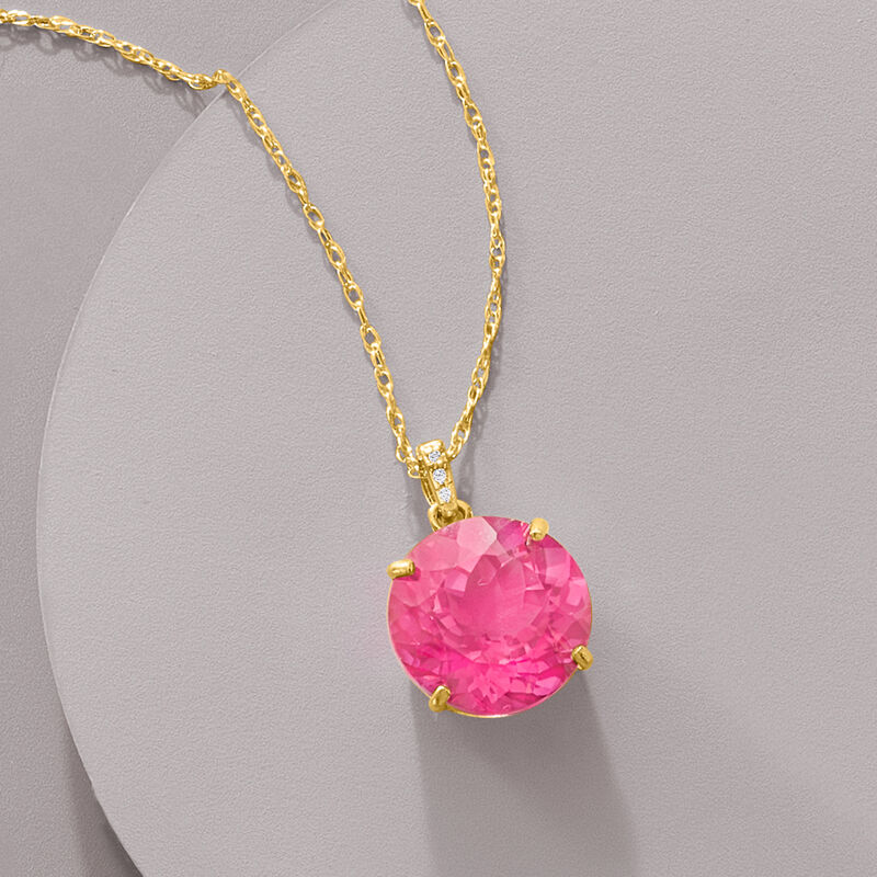 7.75 Carat Pink Quartz Pendant Necklace with Diamonds in 14kt Yellow Gold image number 2