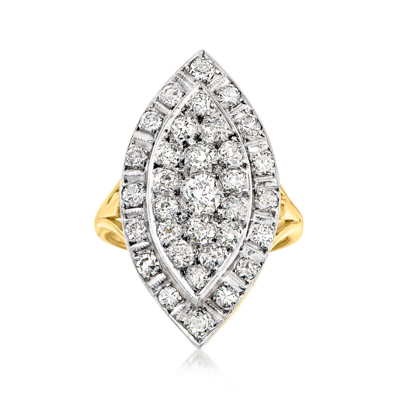 C. 1980 Vintage 1.50 ct. t.w. Diamond Navette Ring in Platinum and 18kt Yellow Gold. Size 7.75 image number 0