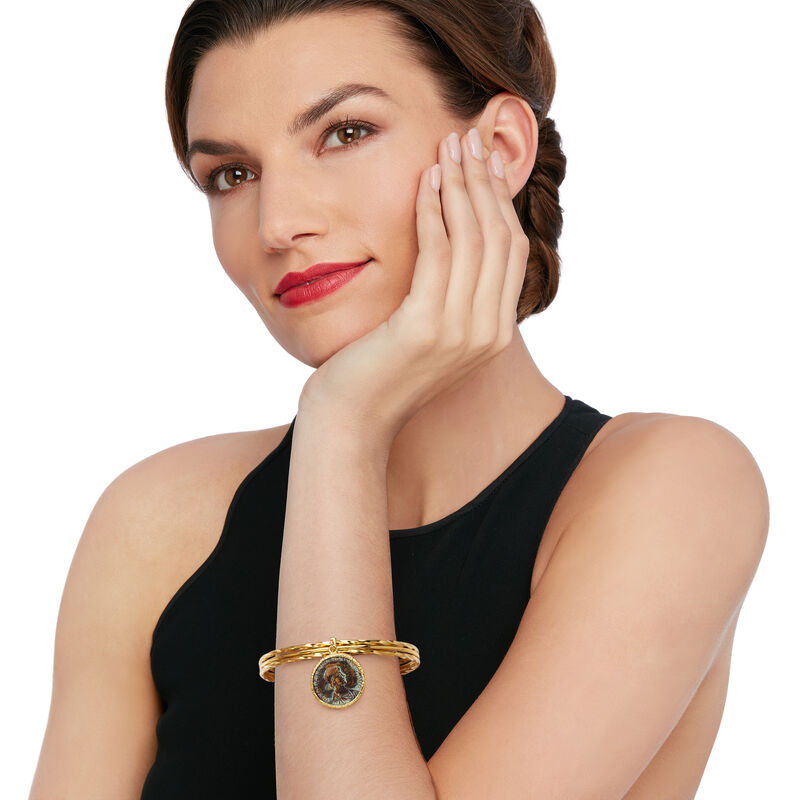Italian Bronze Coin Triple Bangle Bracelet in 18kt Yellow Gold Over Sterling Silver image number 1
