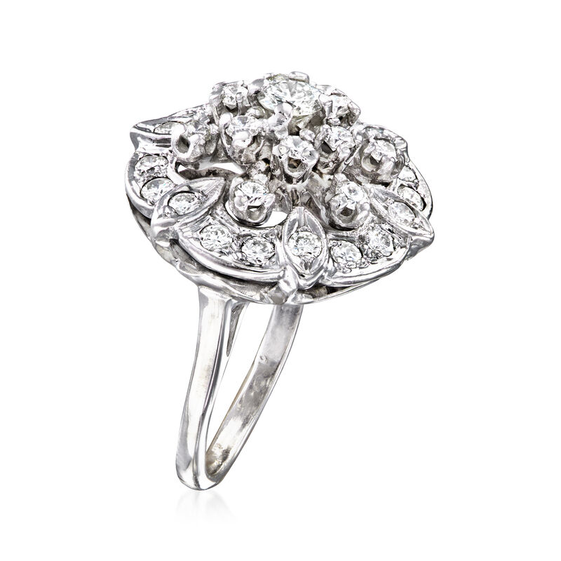 C. 1970 Vintage 1.50 ct. t.w. Diamond Floral Cluster Ring in 14kt White Gold. Size 5.75 image number 2