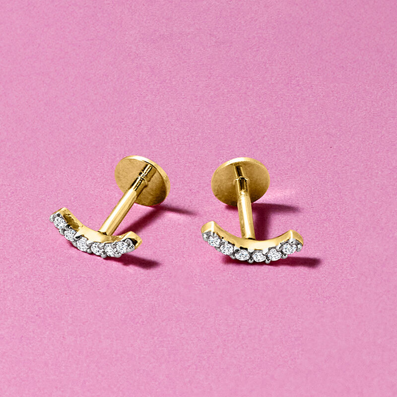 Diamond Curved Bar Flat-Back Stud Earrings in 14kt Yellow Gold image number 3