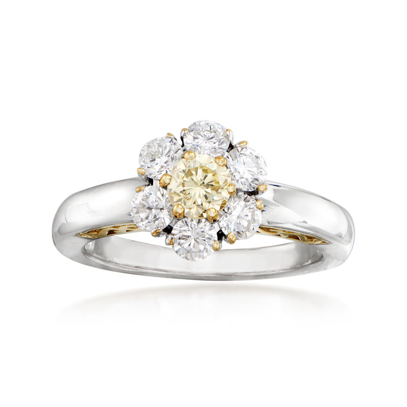 C. 1990 Vintage 1.25 ct. t.w. Yellow and White Diamond Flower Ring in 18kt Two-Tone Gold. Size 7 image number 0