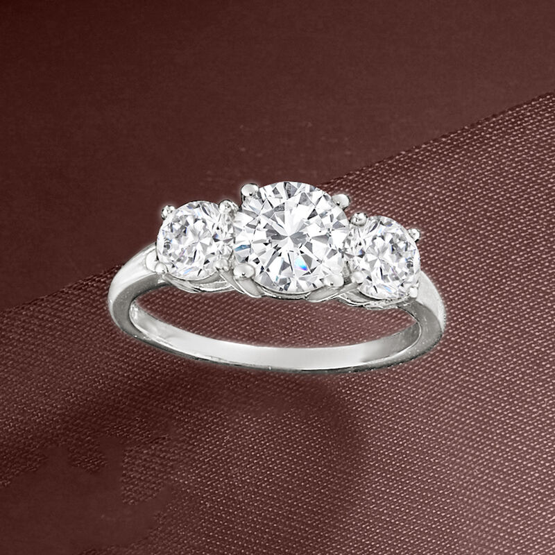 2.25 ct. t.w. Moissanite Three-Stone Ring in Sterling Silver image number 3