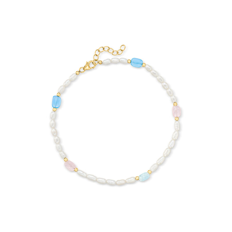 3-3.5mm Cultured Semi-Baroque Pearl and 2.80 ct. t.w. Multi-Gemstone Anklet in 18kt Gold Over Sterling. 9&quot; image number 0