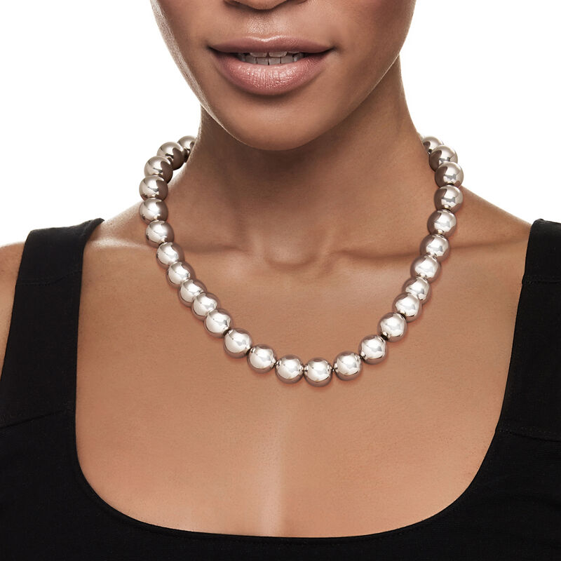 Italian 14mm Sterling Silver Bead Necklace image number 1