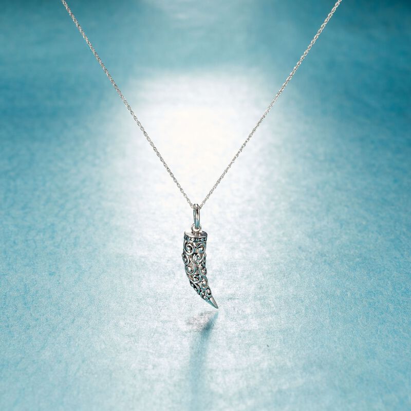 Sterling Silver Openwork Horn Pendant Necklace image number 2