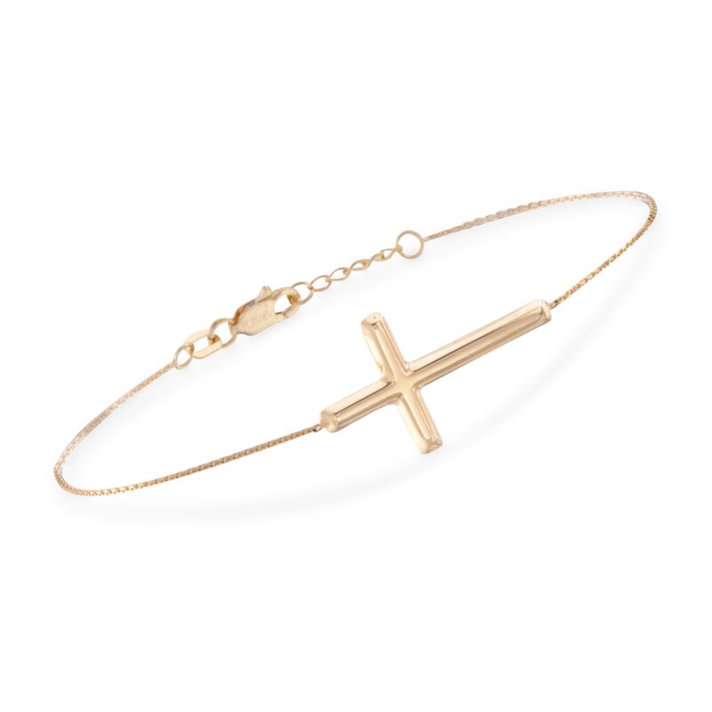 14kt Yellow Gold Sideways Cross Bracelet. 8&quot; image number 0