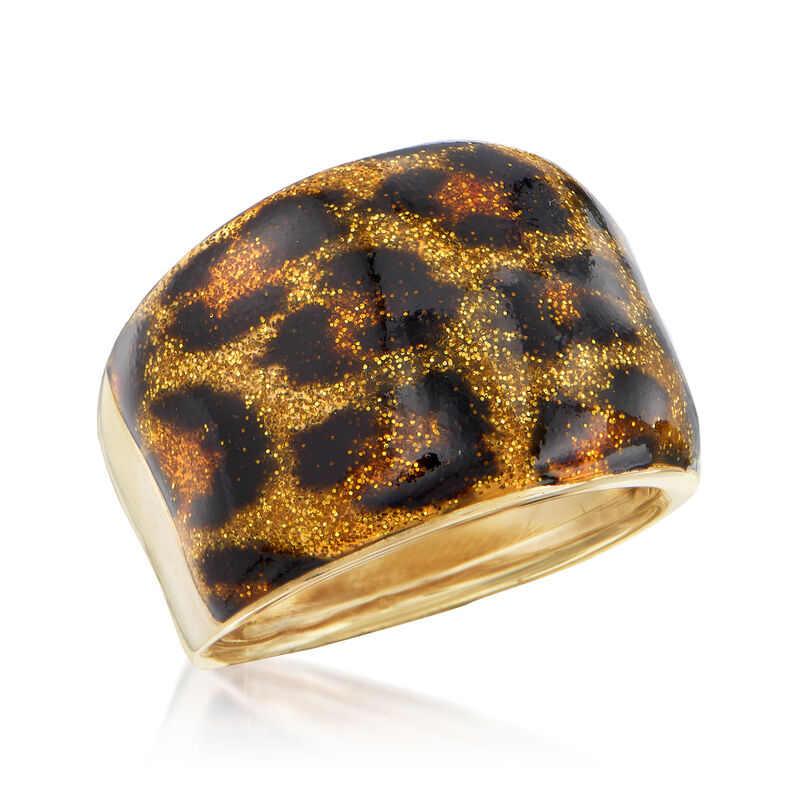 Italian Leopard Print Enamel Dome Ring in 14kt Yellow Gold image number 3