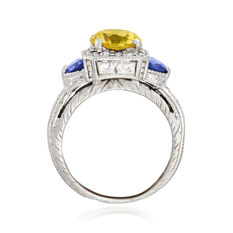 C. 1990 Vintage 2.20 Carat Yellow CZ, .70 ct. t.w. Tanzanite and .40 ct. t.w. Diamond Ring in Platinum. Size 6.75 image number 3