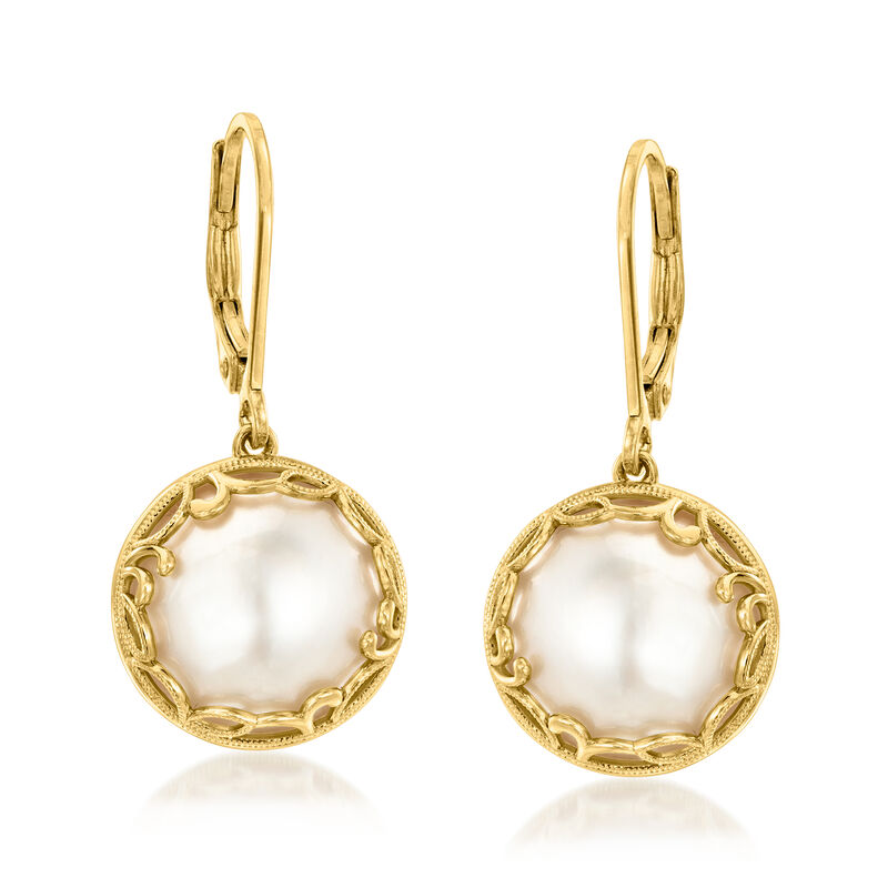 12.5-13mm Cultured Mabe Pearl Drop Earrings in 18kt Gold Over Sterling image number 0
