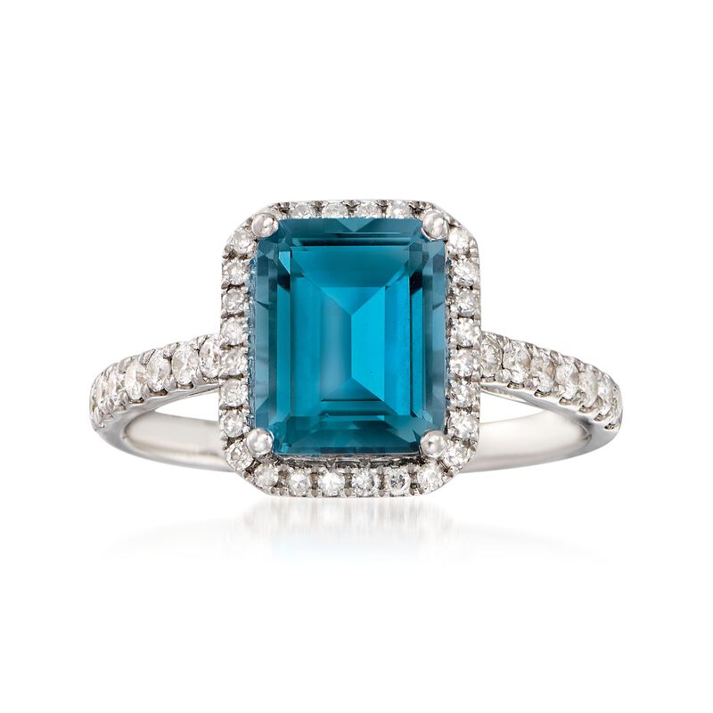 3.00 Carat London Blue Topaz and .37 ct. t.w. Diamond Ring in 14kt White Gold image number 0