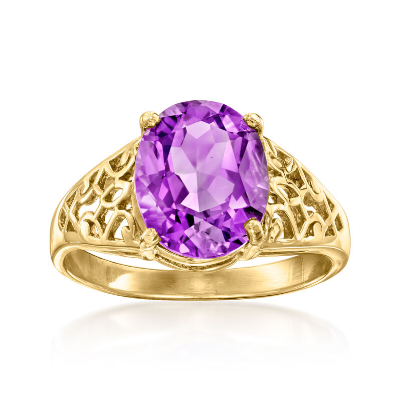 C. 1990 Vintage 2.65 Carat Oval Amethyst Ring in 10kt Yellow Gold. Size 6 image number 0