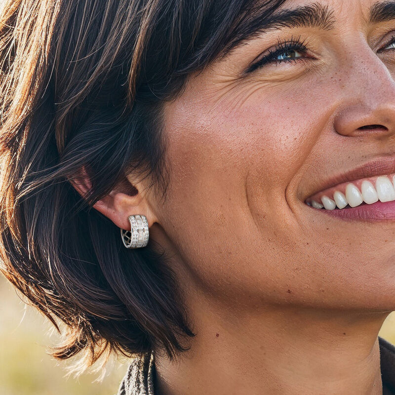 1.00 ct. t.w. Lab-Grown Diamond Huggie Hoop Earrings in Sterling Silver. 1/2&quot; image number 1