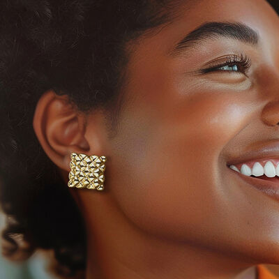 Italian 18kt Gold Over Sterling Quilted Square Earrings