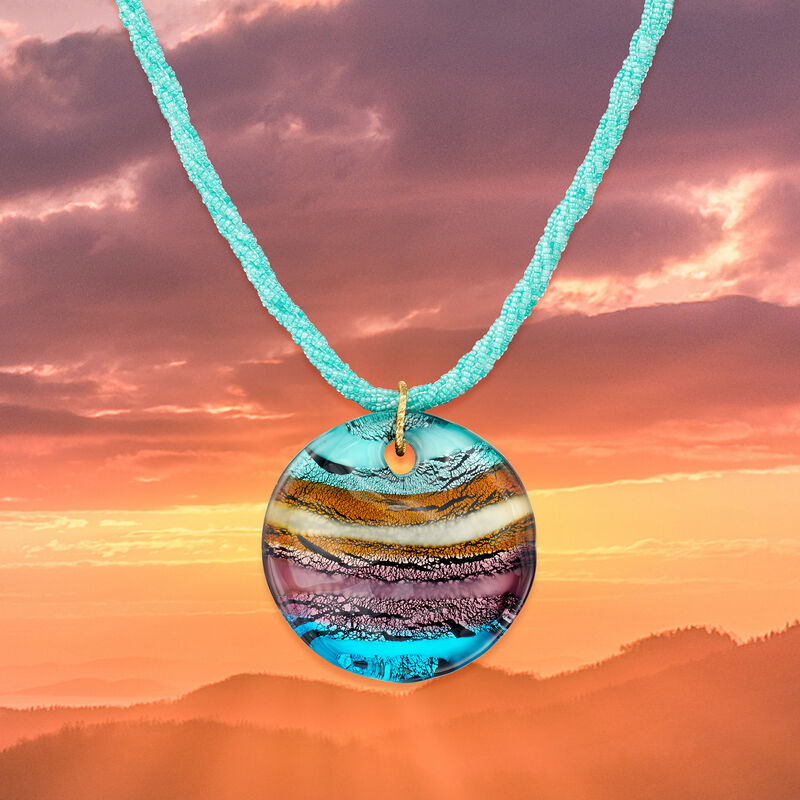 Italian Multicolored Murano Glass Bead Drop Necklace In 18kt