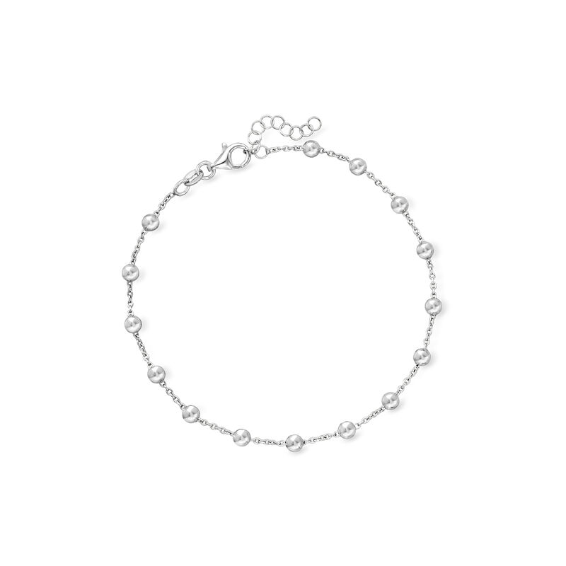 Italian Sterling Silver Bead Station Anklet. 9&quot; image number 0