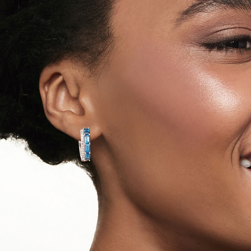 3.90 ct. t.w. London Blue and White Topaz Hoop Earrings in Sterling Silver image number 1