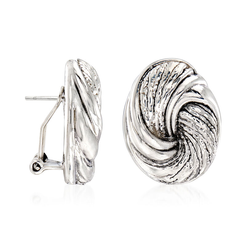 Sterling Silver Textured Swirl Oval Earrings image number 2