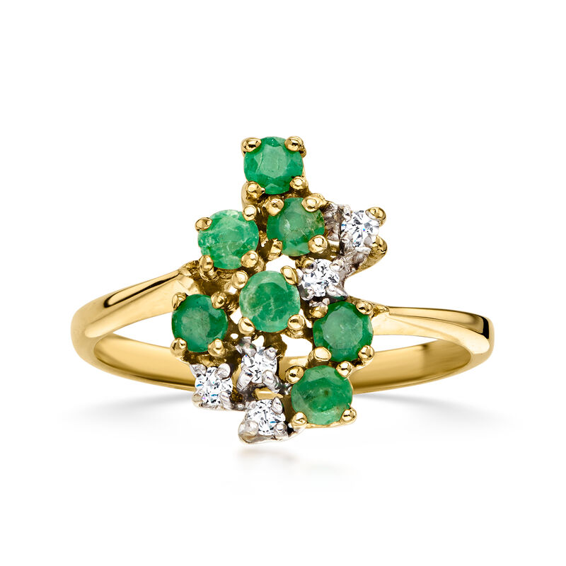 C. 1990 Vintage .35 ct. t.w. Emerald Cluster Ring with Diamonds in 14kt Yellow Gold. Size 6.5 image number 0