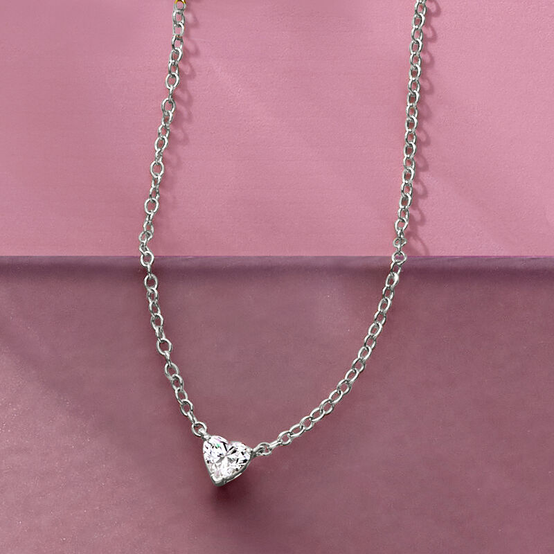 .20 Carat Heart-Shaped Lab-Grown Diamond Solitaire Necklace in 14kt White Gold. 16&quot; image number 2
