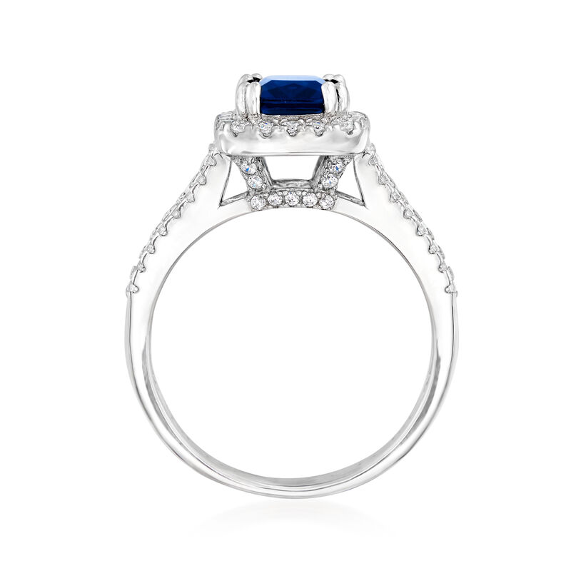 1.75 Carat Simulated Sapphire and .50 ct. t.w. CZ Ring in Sterling Silver image number 3